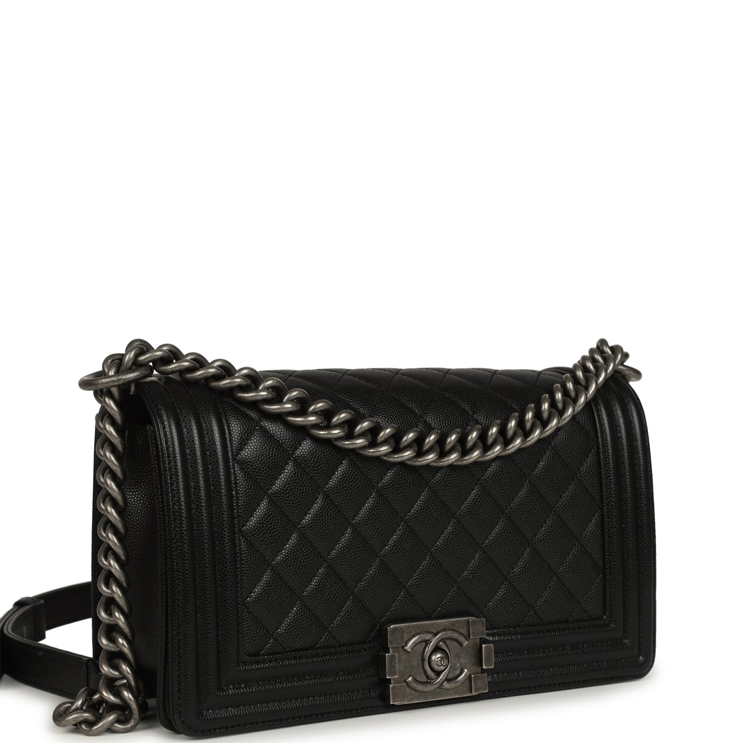 Chanel Medium Boy Bag Black Caviar Aged Ruthenium Hardware