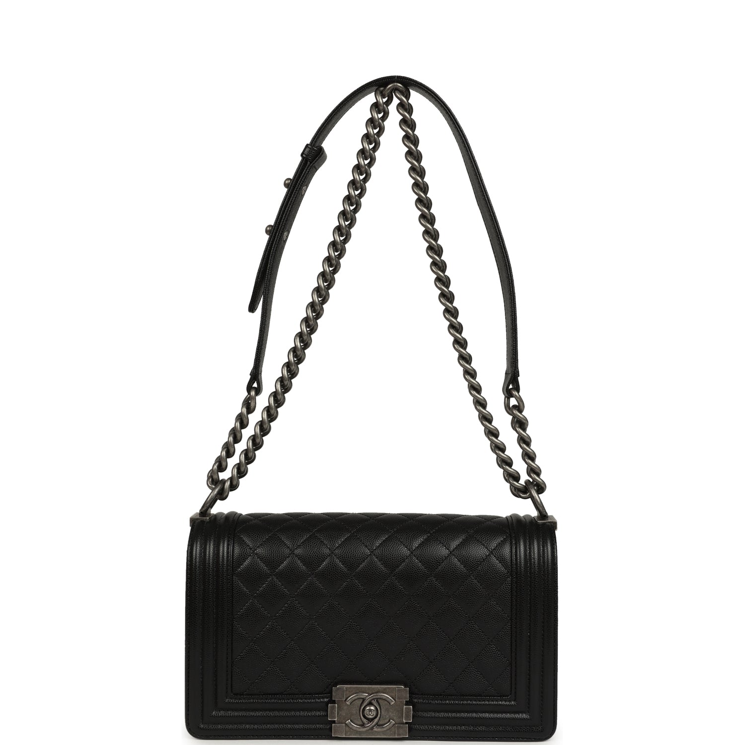 Chanel Medium Boy Bag Black Caviar Aged Ruthenium Hardware
