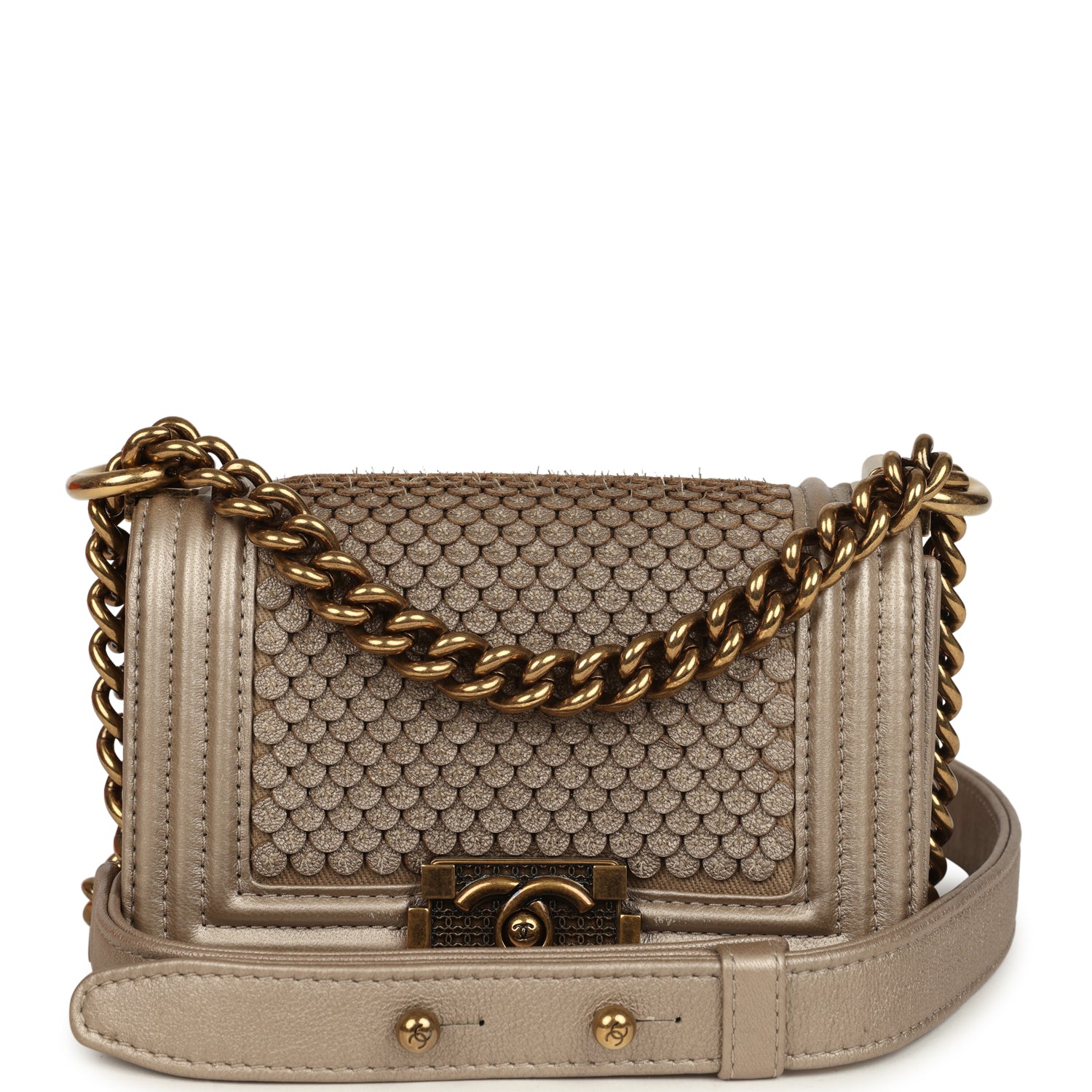 Chanel Mini "Scales" Boy Bag Light Gold Calfskin Antique Gold Hardware