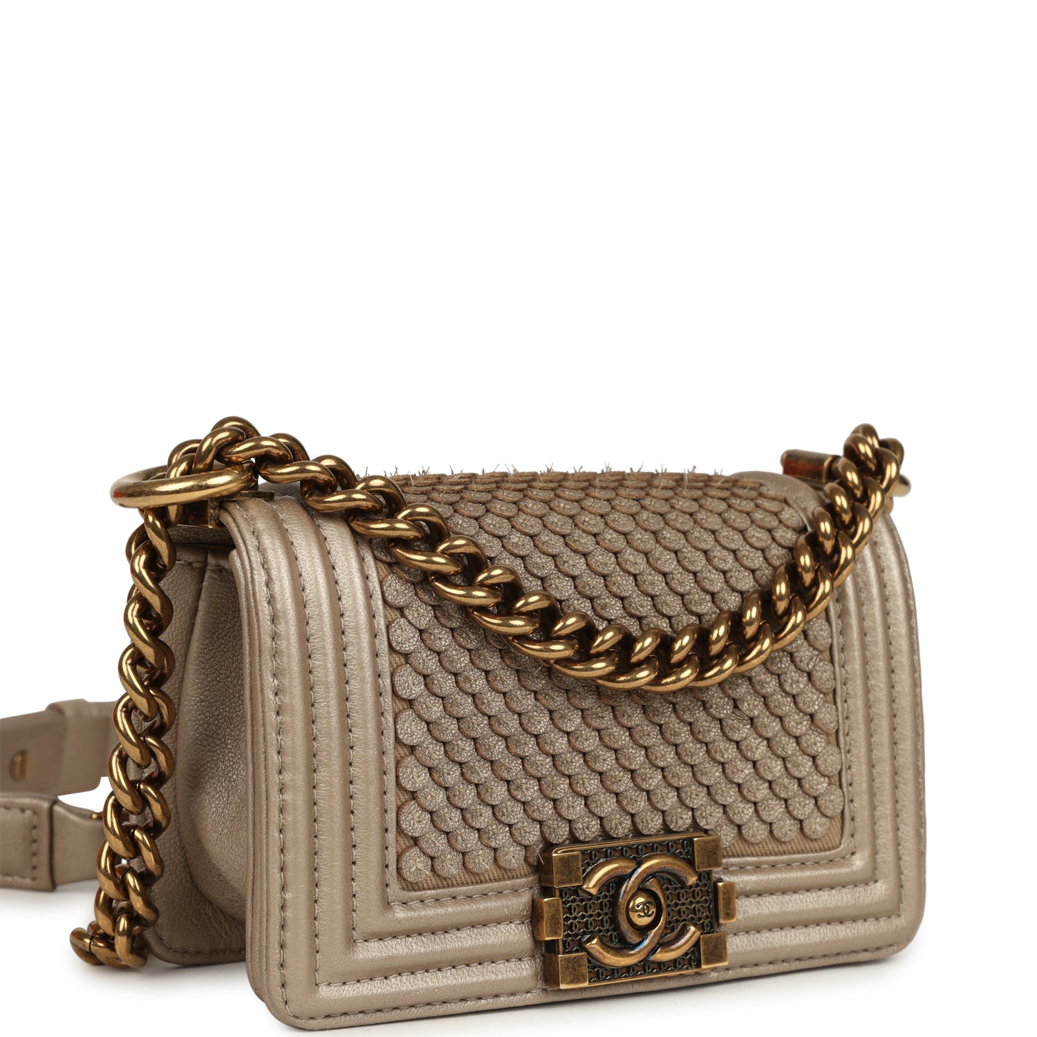 Chanel Mini "Scales" Boy Bag Light Gold Calfskin Antique Gold Hardware