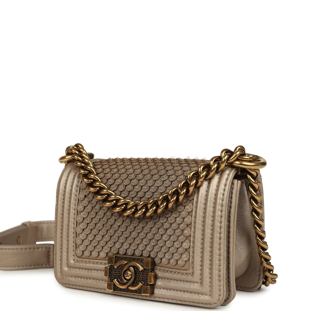 Chanel Mini "Scales" Boy Bag Light Gold Calfskin Antique Gold Hardware