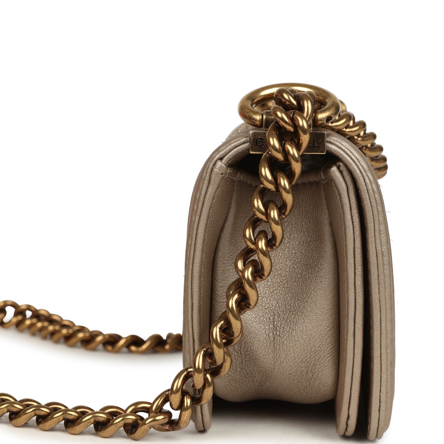 Chanel Mini "Scales" Boy Bag Light Gold Calfskin Antique Gold Hardware