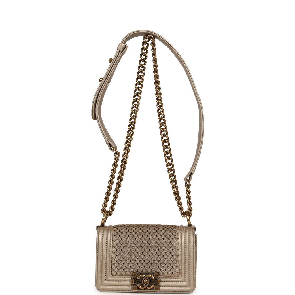 Chanel Mini "Scales" Boy Bag Light Gold Calfskin Antique Gold Hardware