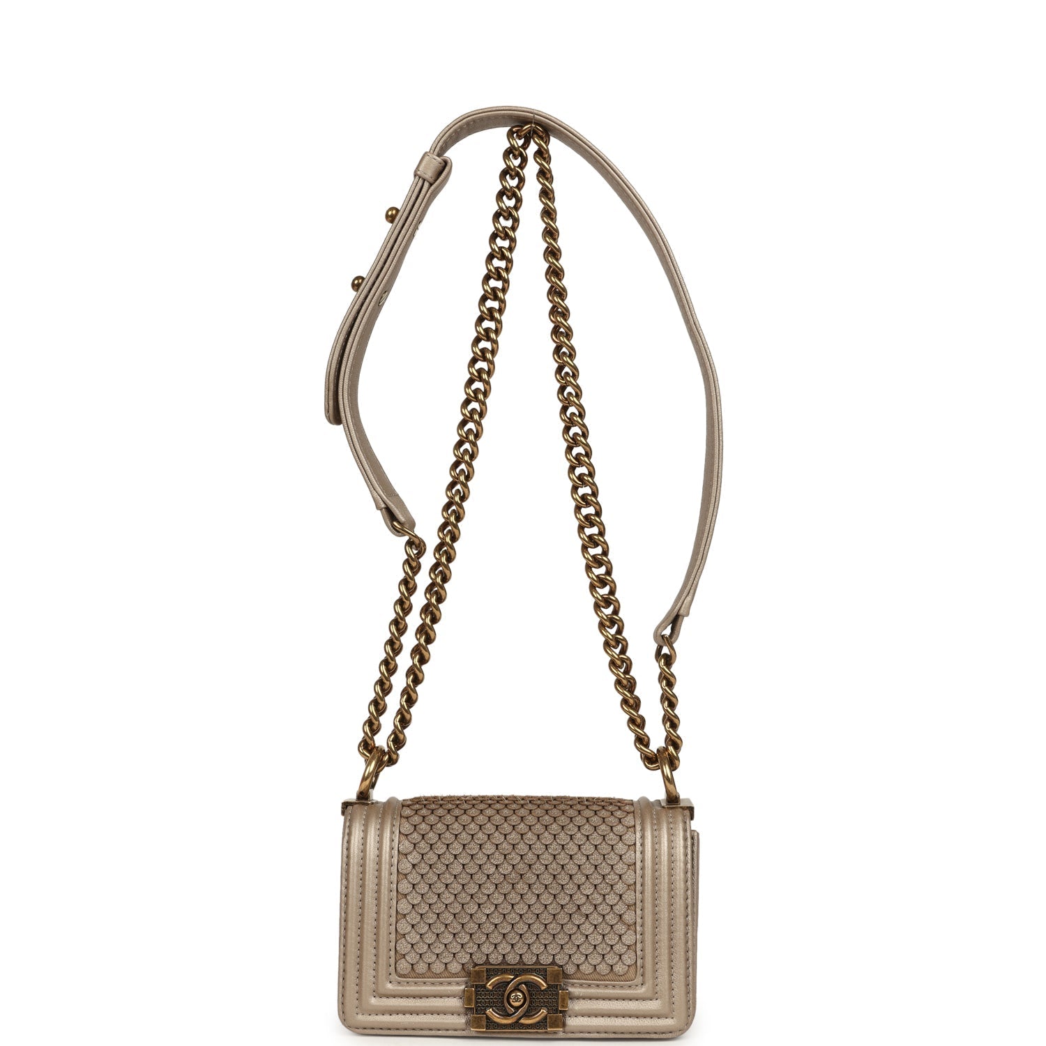 Chanel Mini "Scales" Boy Bag Light Gold Calfskin Antique Gold Hardware