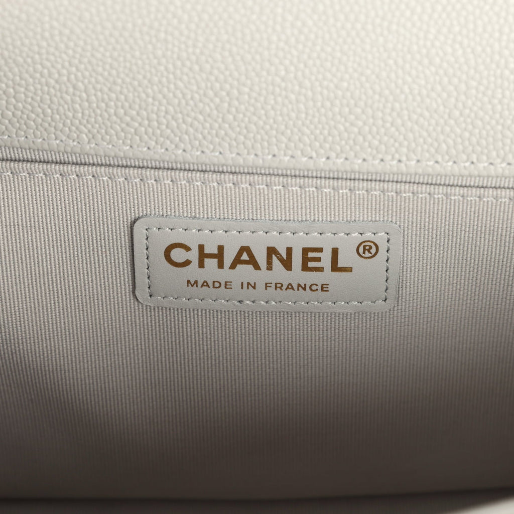 Chanel Medium Boy Bag Light Grey Caviar Light Gold Hardware