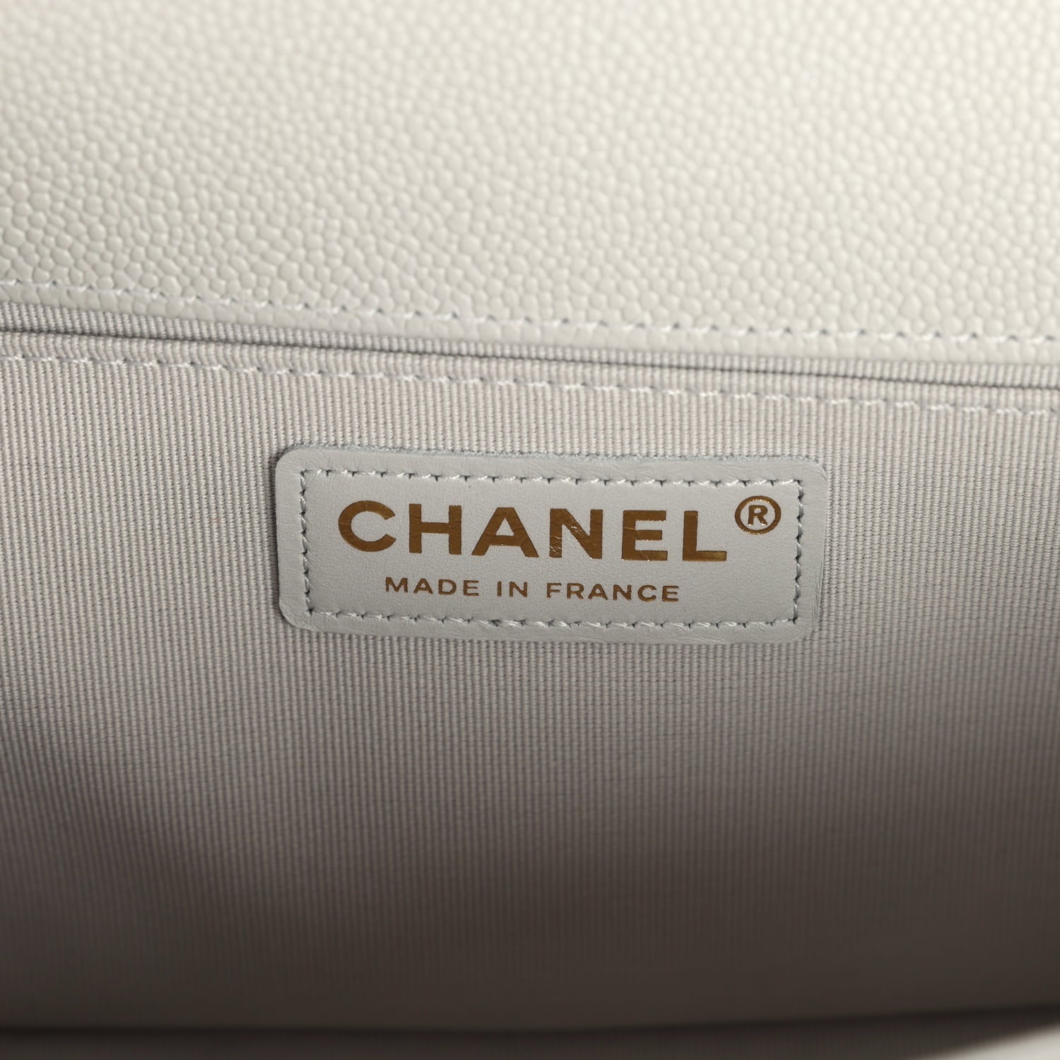Chanel Medium Boy Bag Light Grey Caviar Light Gold Hardware