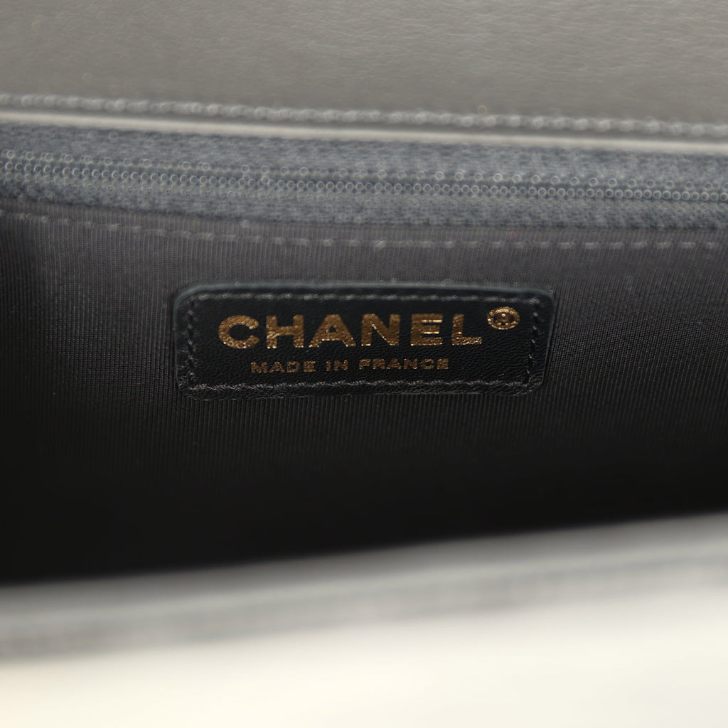 Chanel Medium Boy Bag Black Patent Antique Gold Hardware