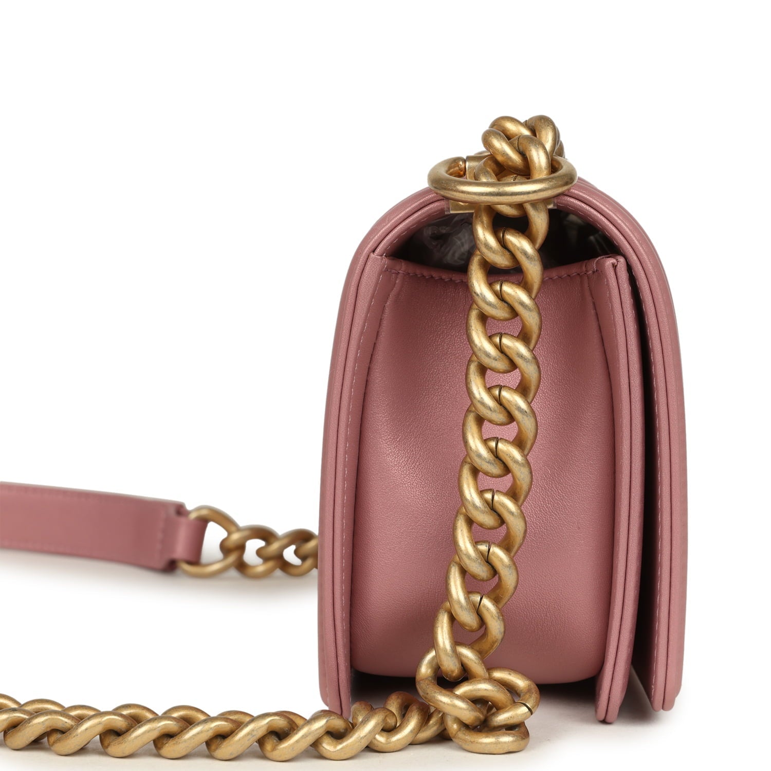 Chanel Small Boy Bag Pink Iridescent Lambskin Antique Gold Hardware