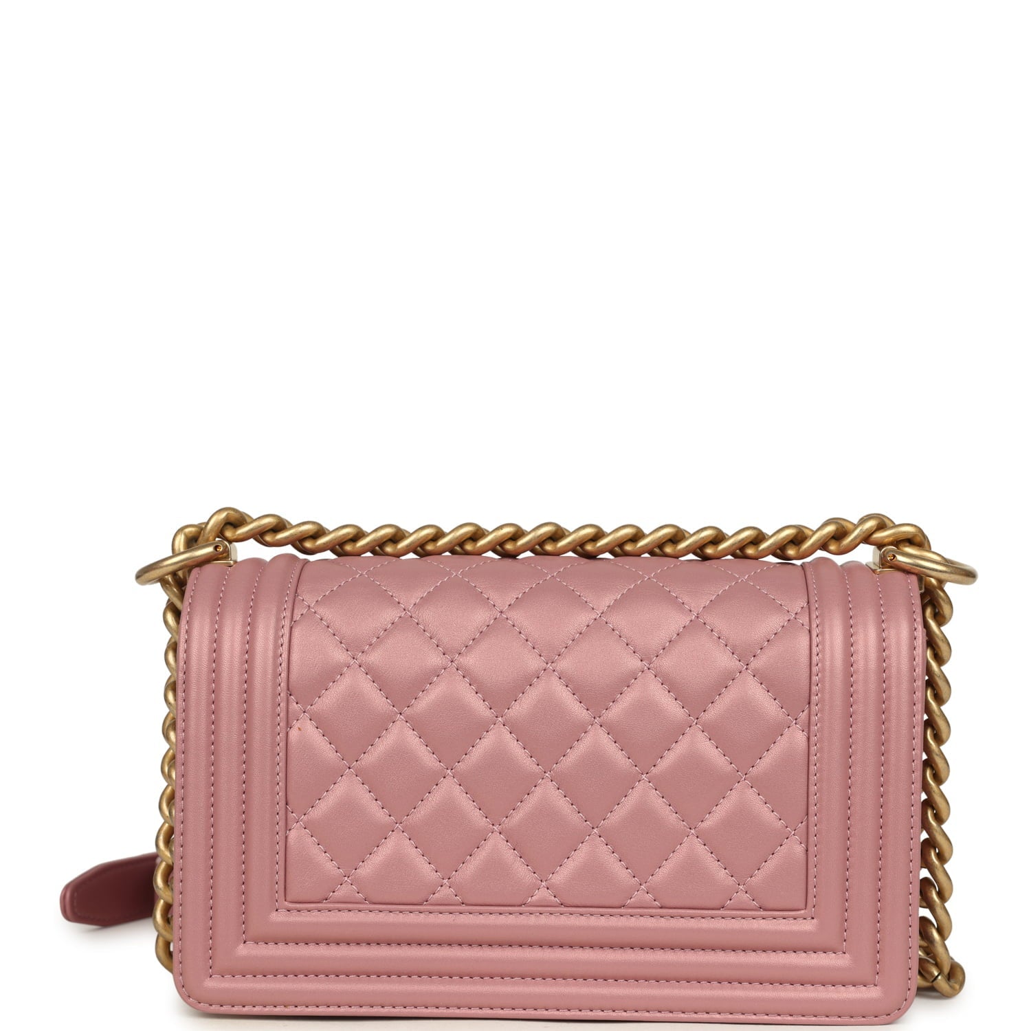 Chanel Small Boy Bag Pink Iridescent Lambskin Antique Gold Hardware