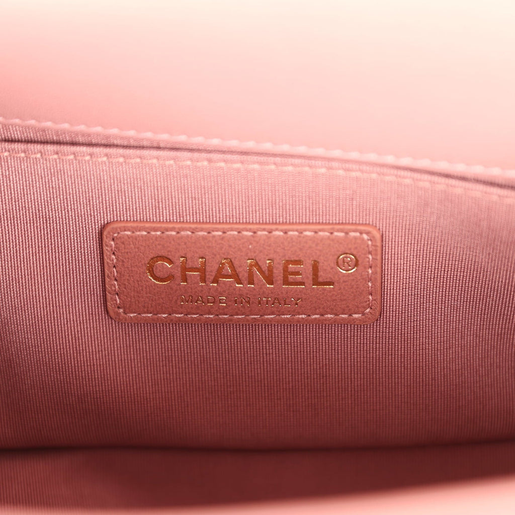 Chanel Small Boy Bag Pink Iridescent Lambskin Antique Gold Hardware