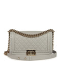 Chanel Medium Boy Bag Light Grey Caviar Light Gold Hardware