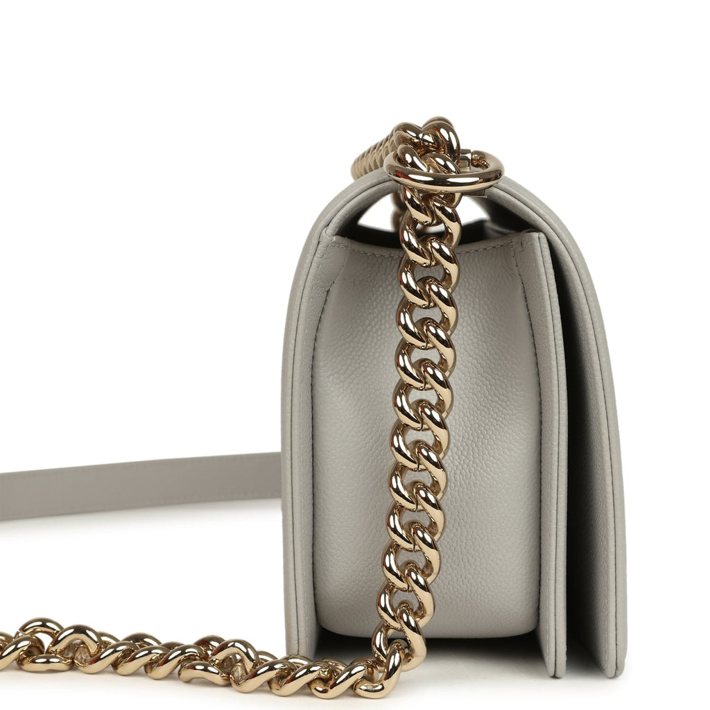 Chanel Medium Boy Bag Light Grey Caviar Light Gold Hardware