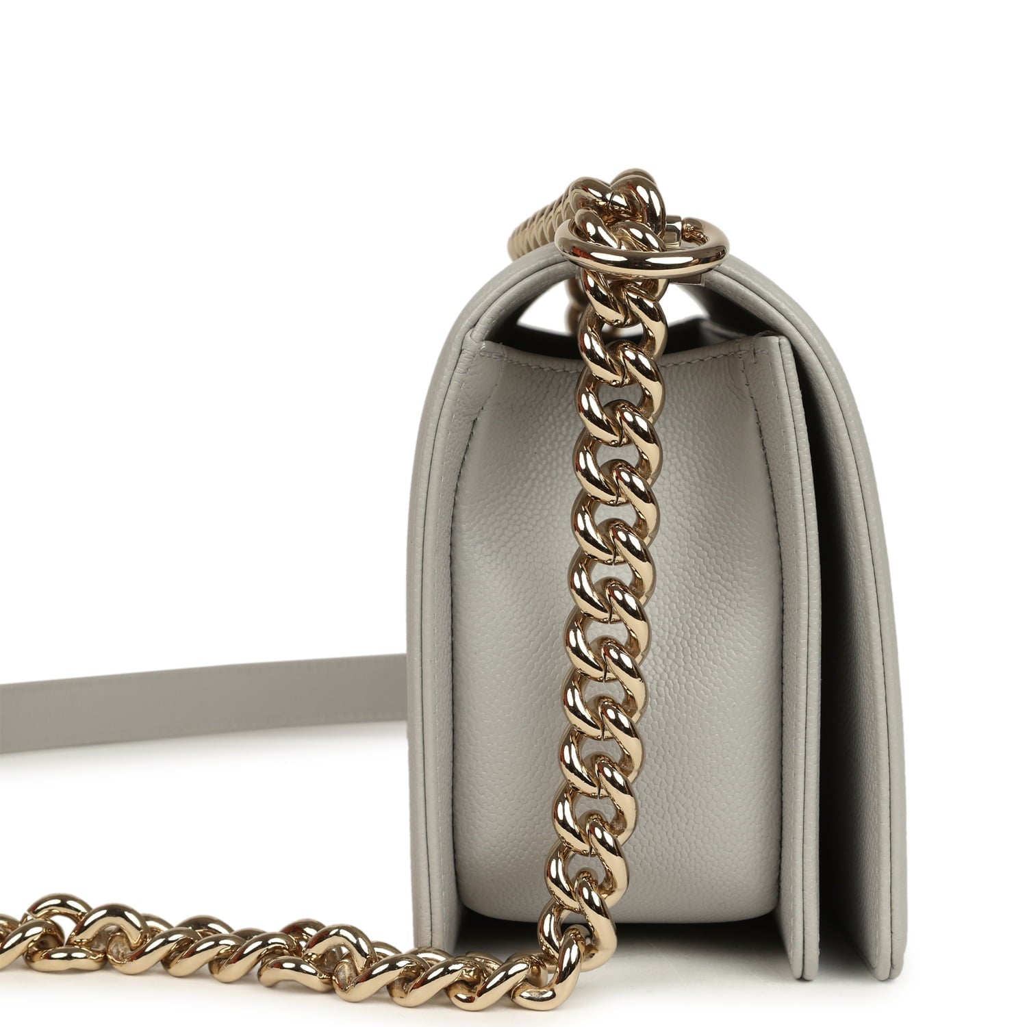 Chanel Medium Boy Bag Light Grey Caviar Light Gold Hardware