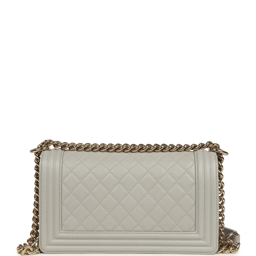 Chanel Medium Boy Bag Light Grey Caviar Light Gold Hardware