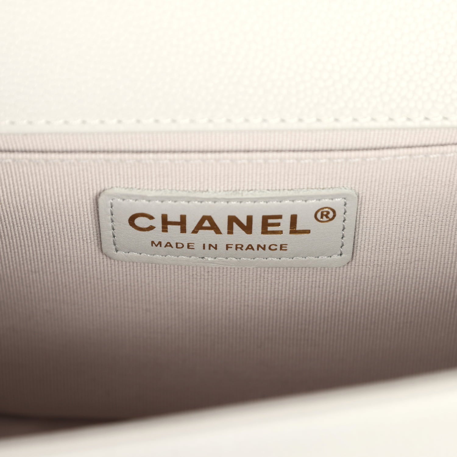 Chanel Medium Boy Bag Light Grey Caviar Light Gold Hardware