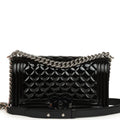 Chanel Medium Boy Bag Black Patent Silver Hardware