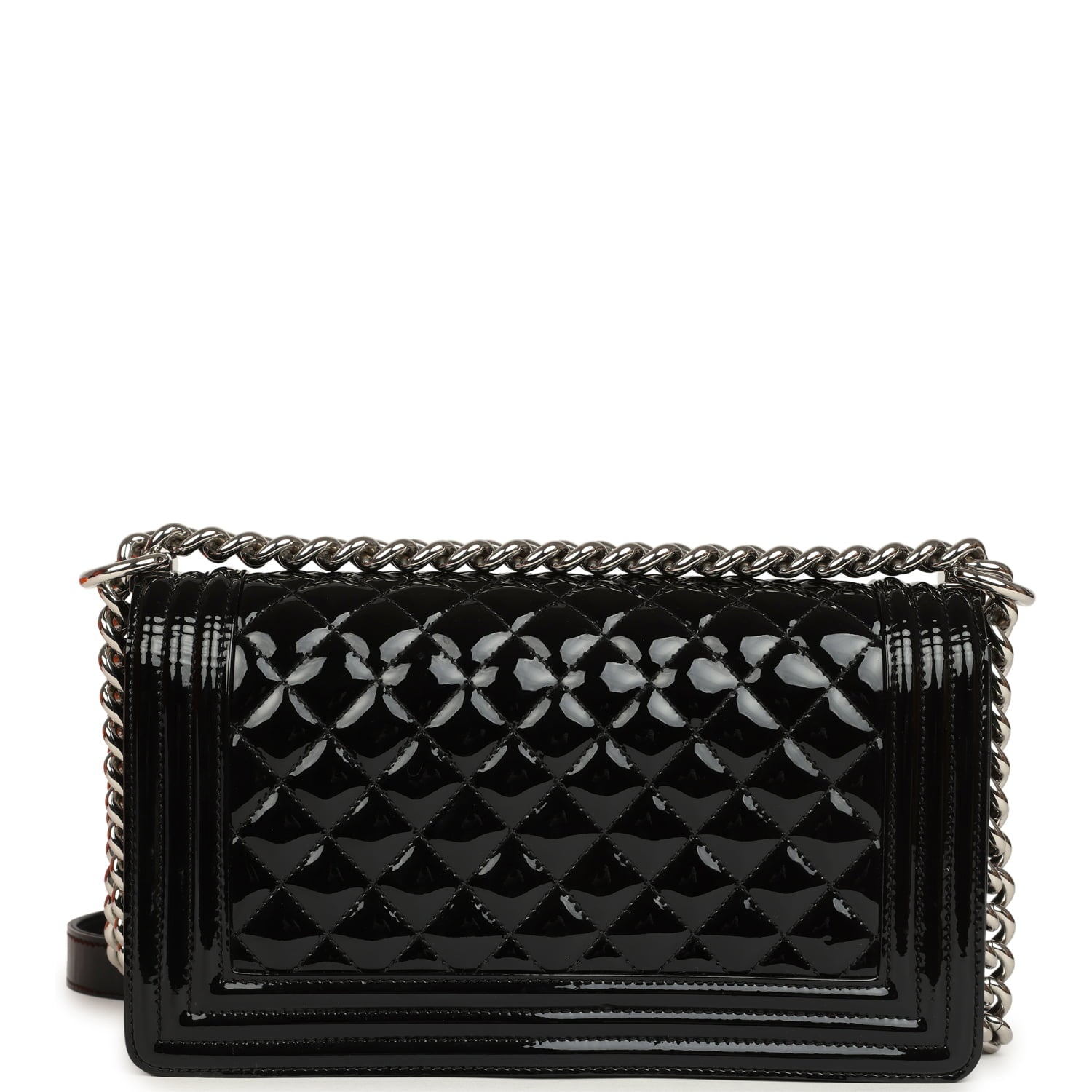 Chanel Medium Boy Bag Black Patent Silver Hardware