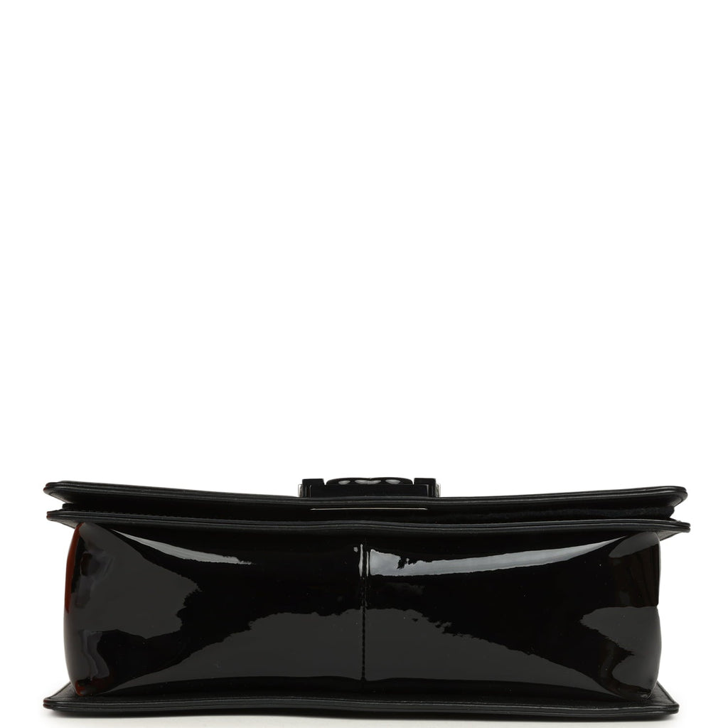 Chanel Medium Boy Bag Black Patent Silver Hardware