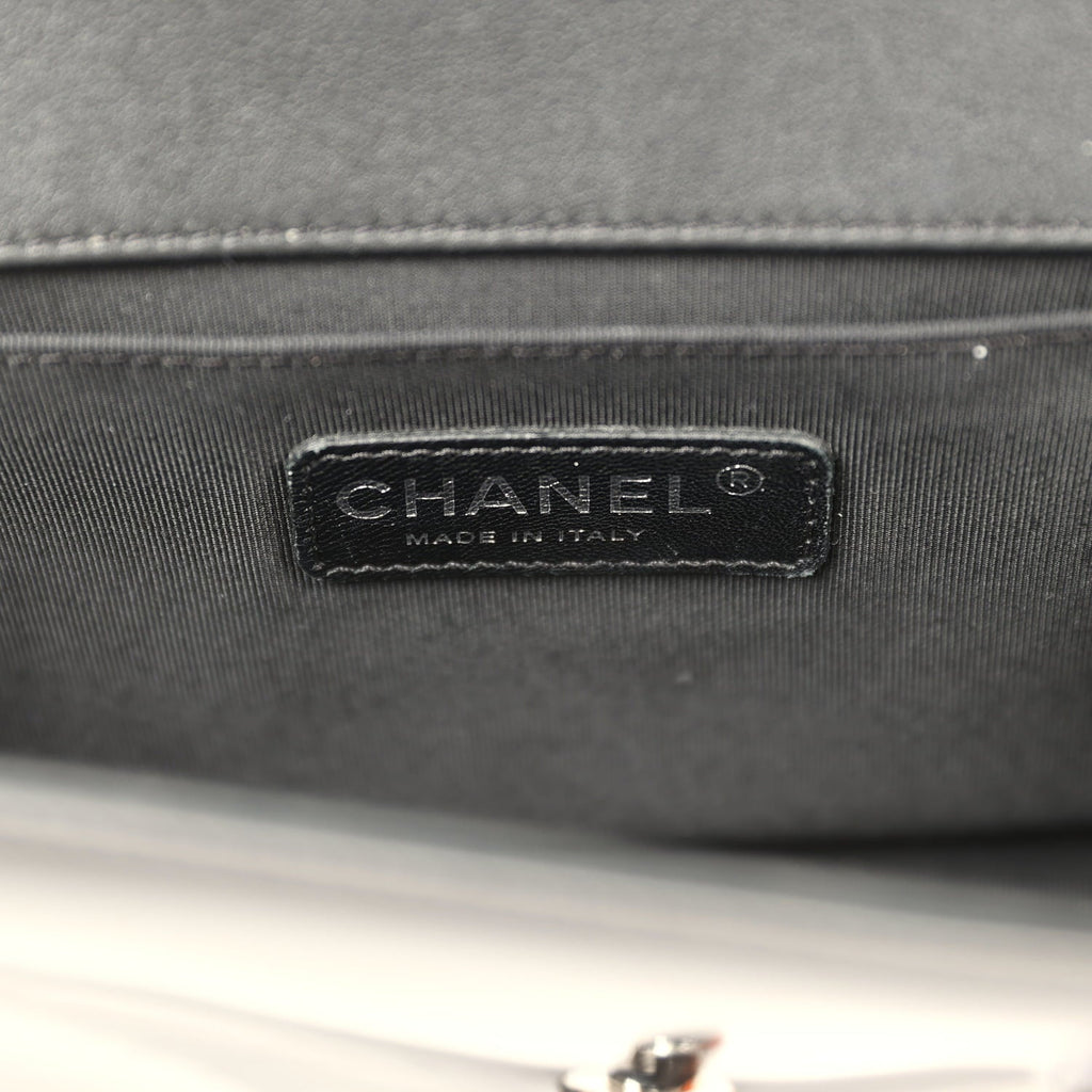 Chanel Medium Boy Bag Black Patent Silver Hardware