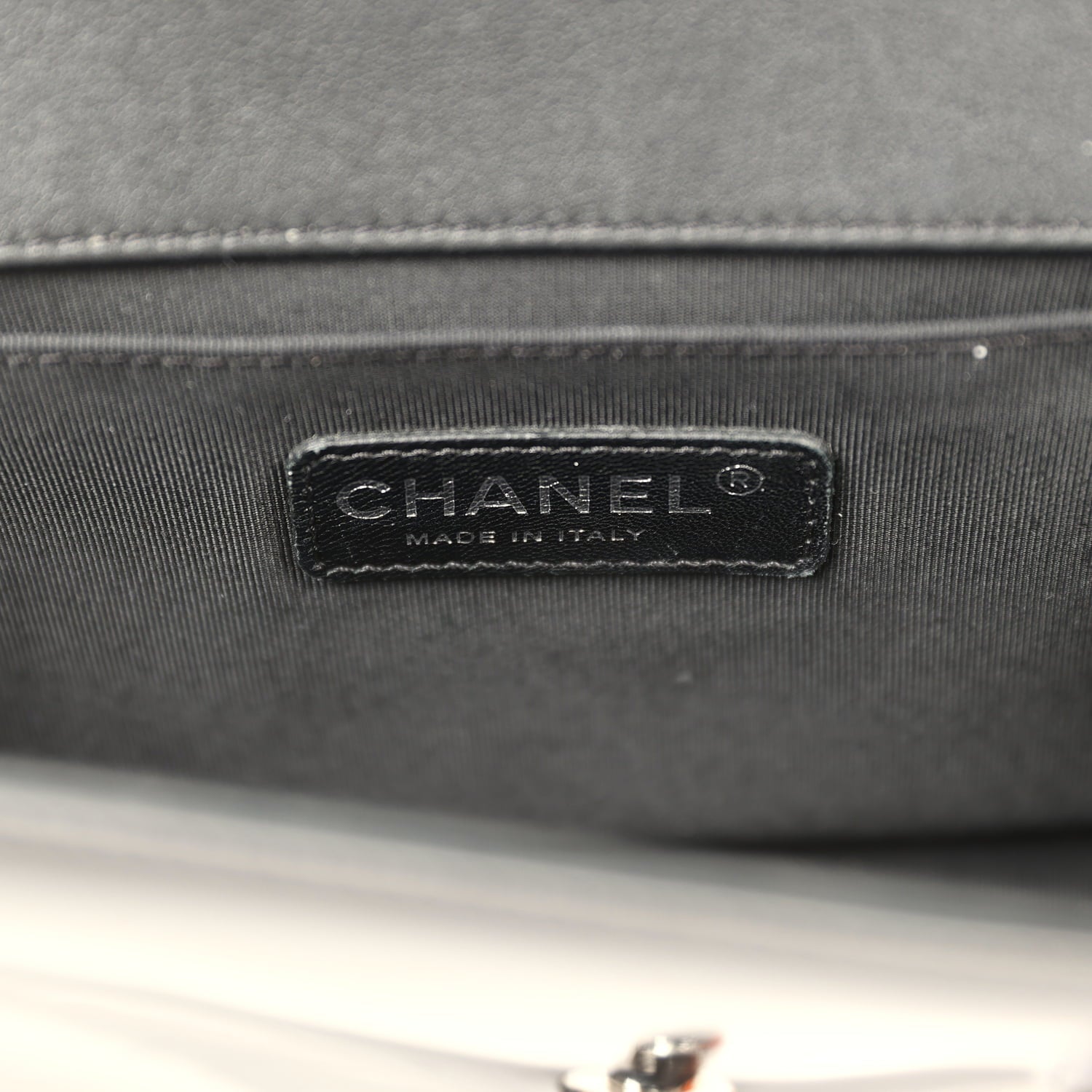 Chanel Medium Boy Bag Black Patent Silver Hardware