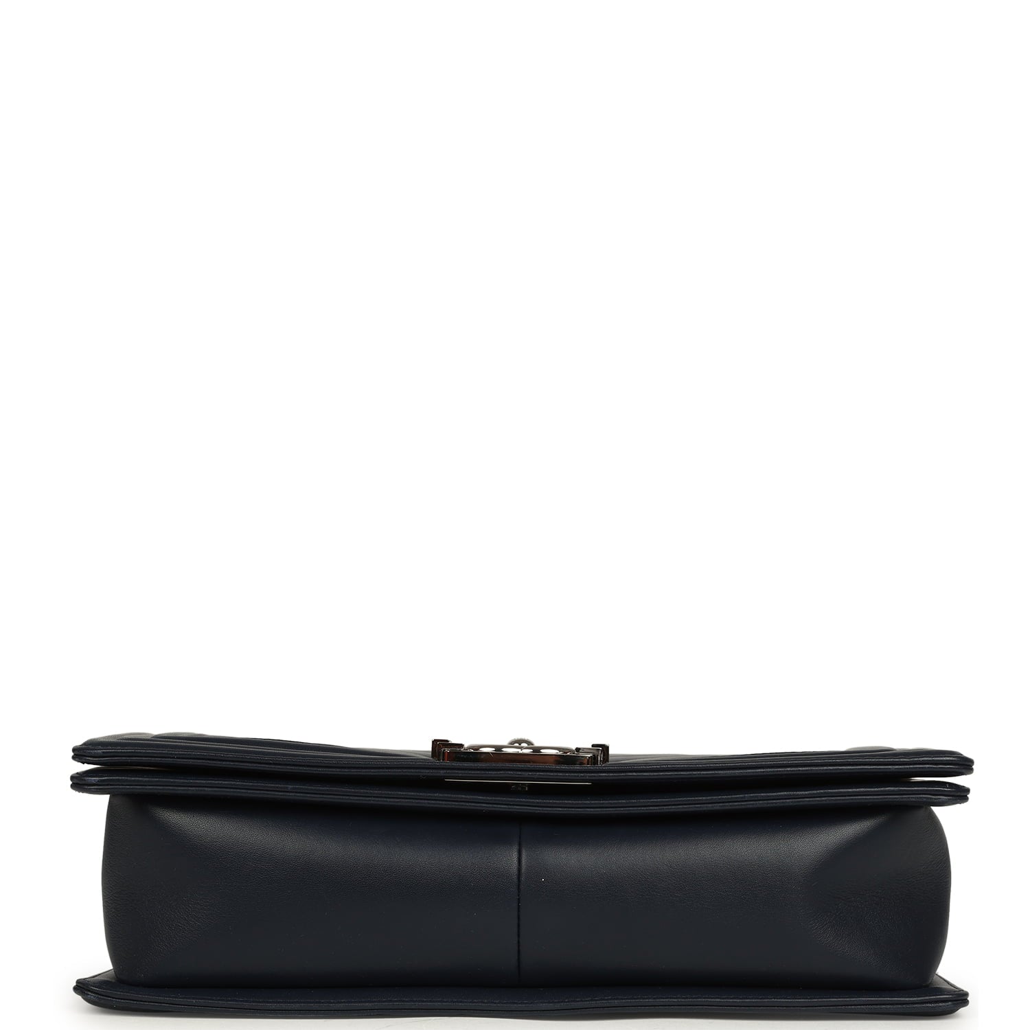 Chanel New Medium Chevron Boy Bag Navy Blue Calfskin Silver Hardware