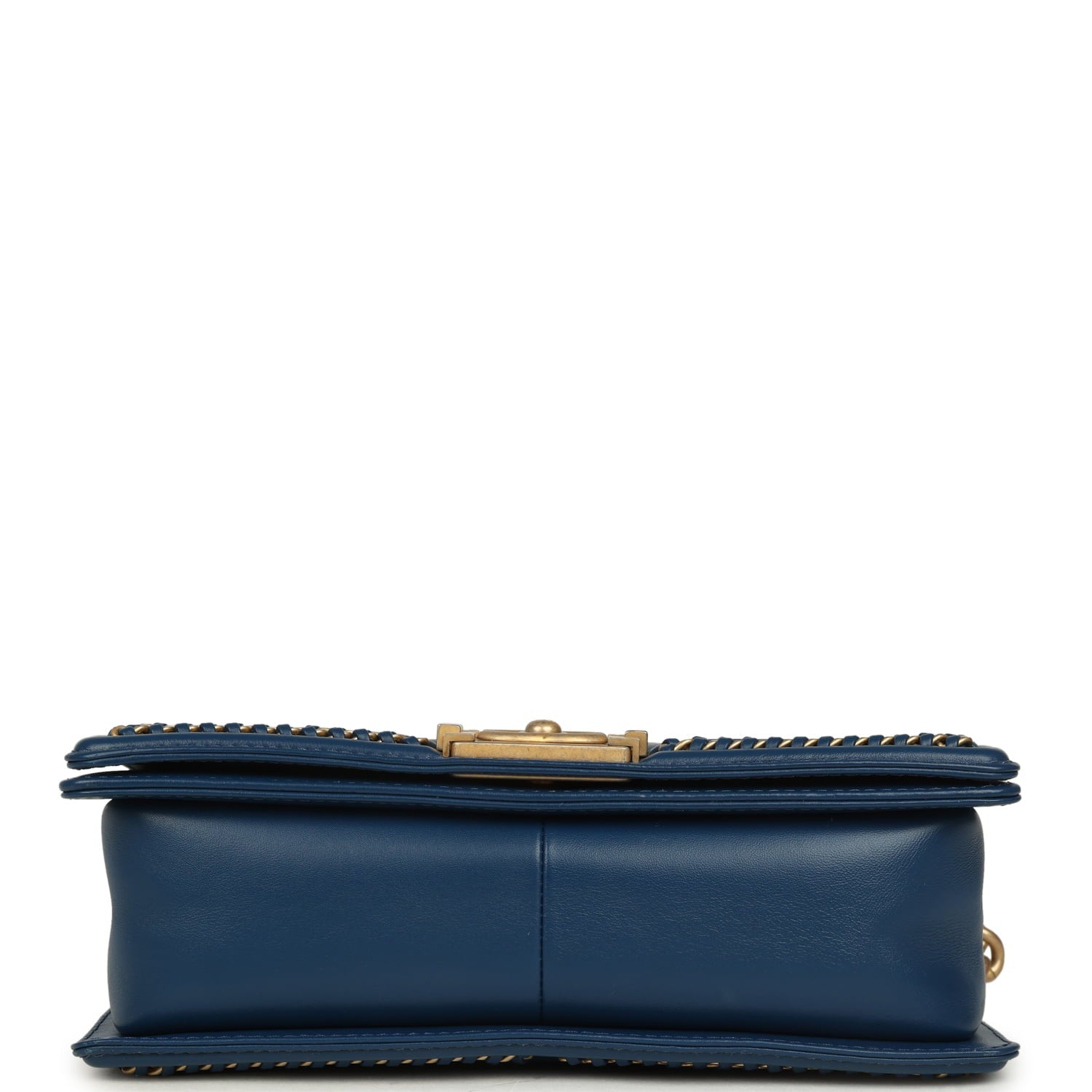 Chanel Medium Top Handle Braided Boy Bag Blue Lambskin Antique Gold Hardware