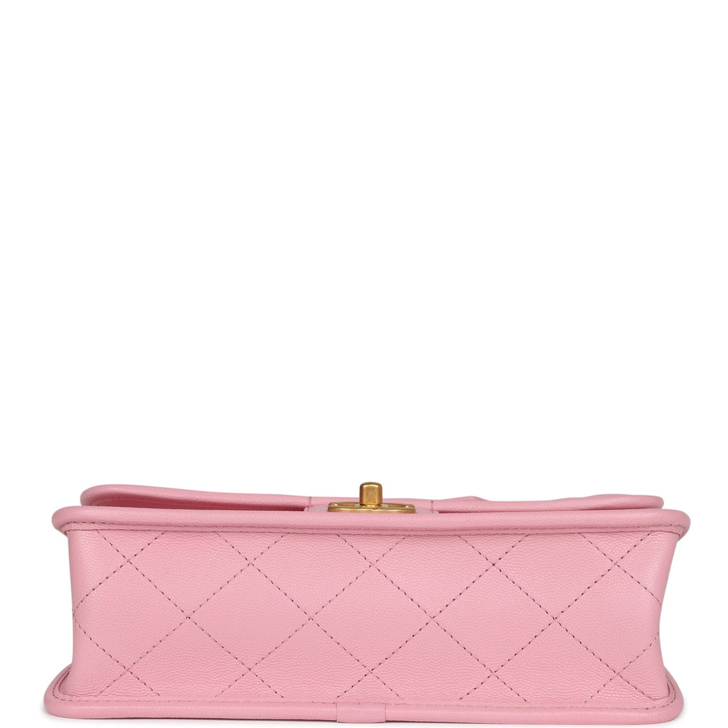 Chanel School Memory Top Handle Flap Bag Pink Caviar Antique Gold Hardware