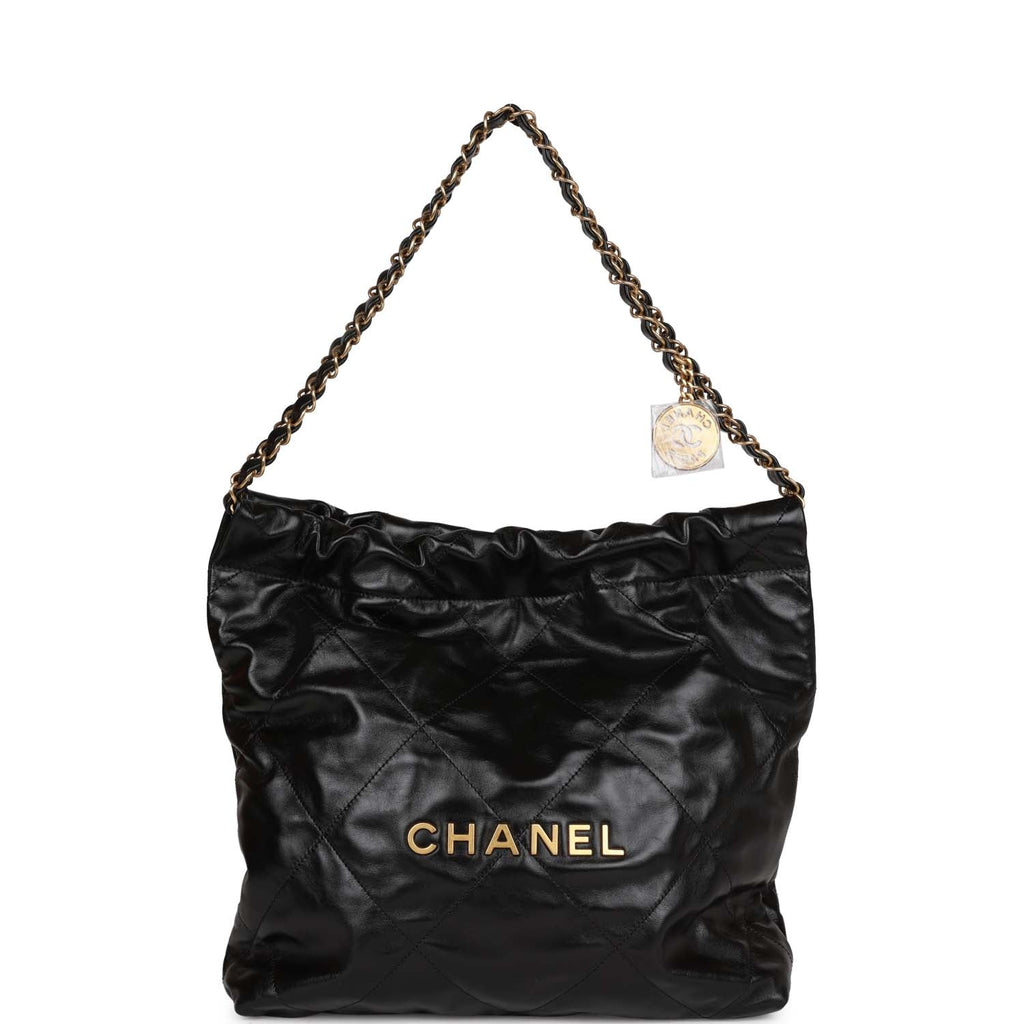 Chanel Small 22 Bag Black Lambskin Antique Gold Hardware