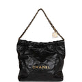 Chanel Small 22 Bag Black Lambskin Antique Gold Hardware