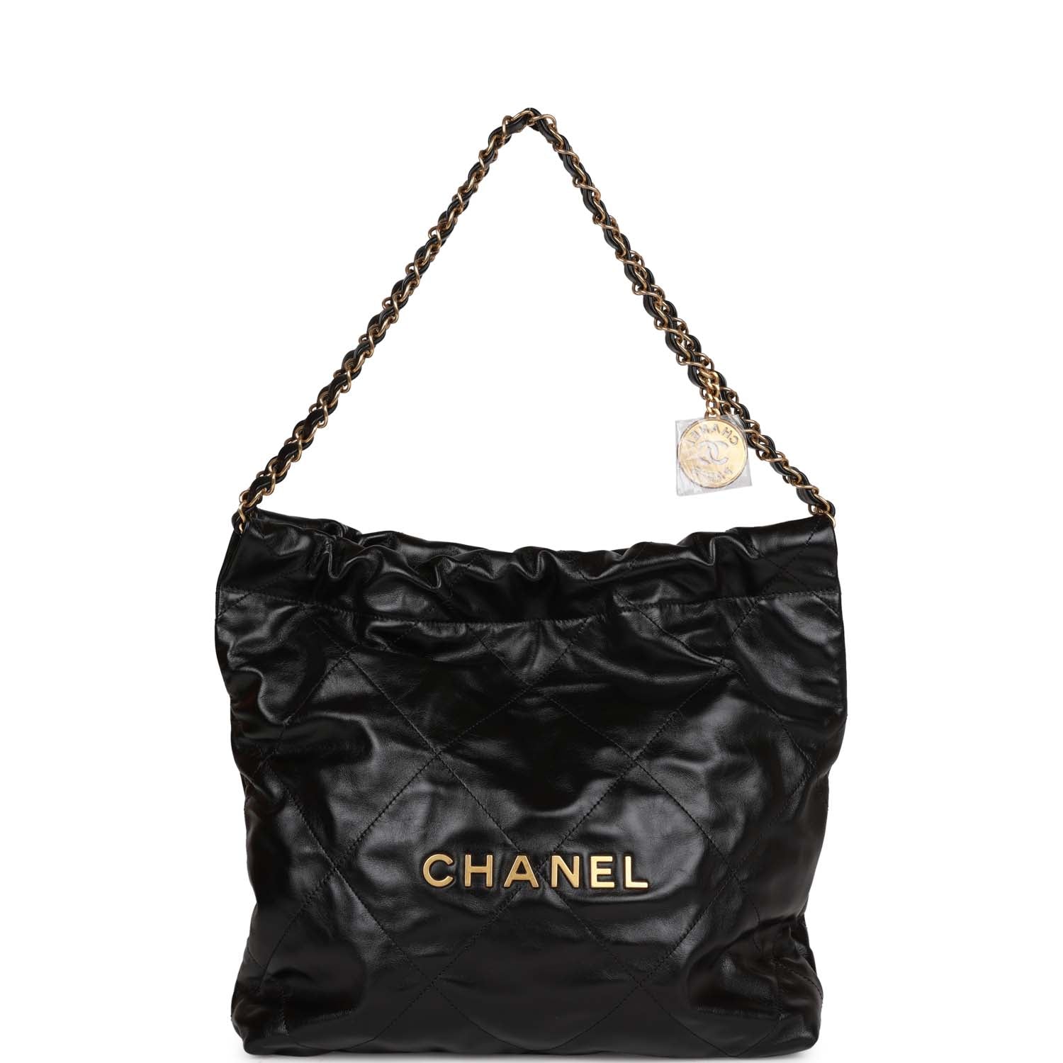 Chanel Small 22 Bag Black Lambskin Antique Gold Hardware