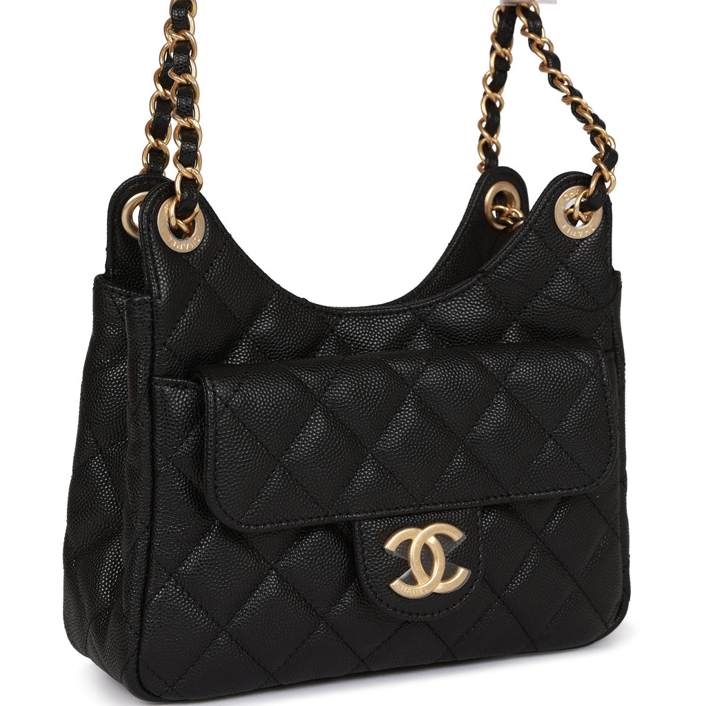 Chanel Small Hobo Bag Black Caviar Antique Gold Hardware