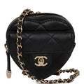 Chanel CC In Love Heart Necklace Bag Black Lambskin Light Gold Hardware