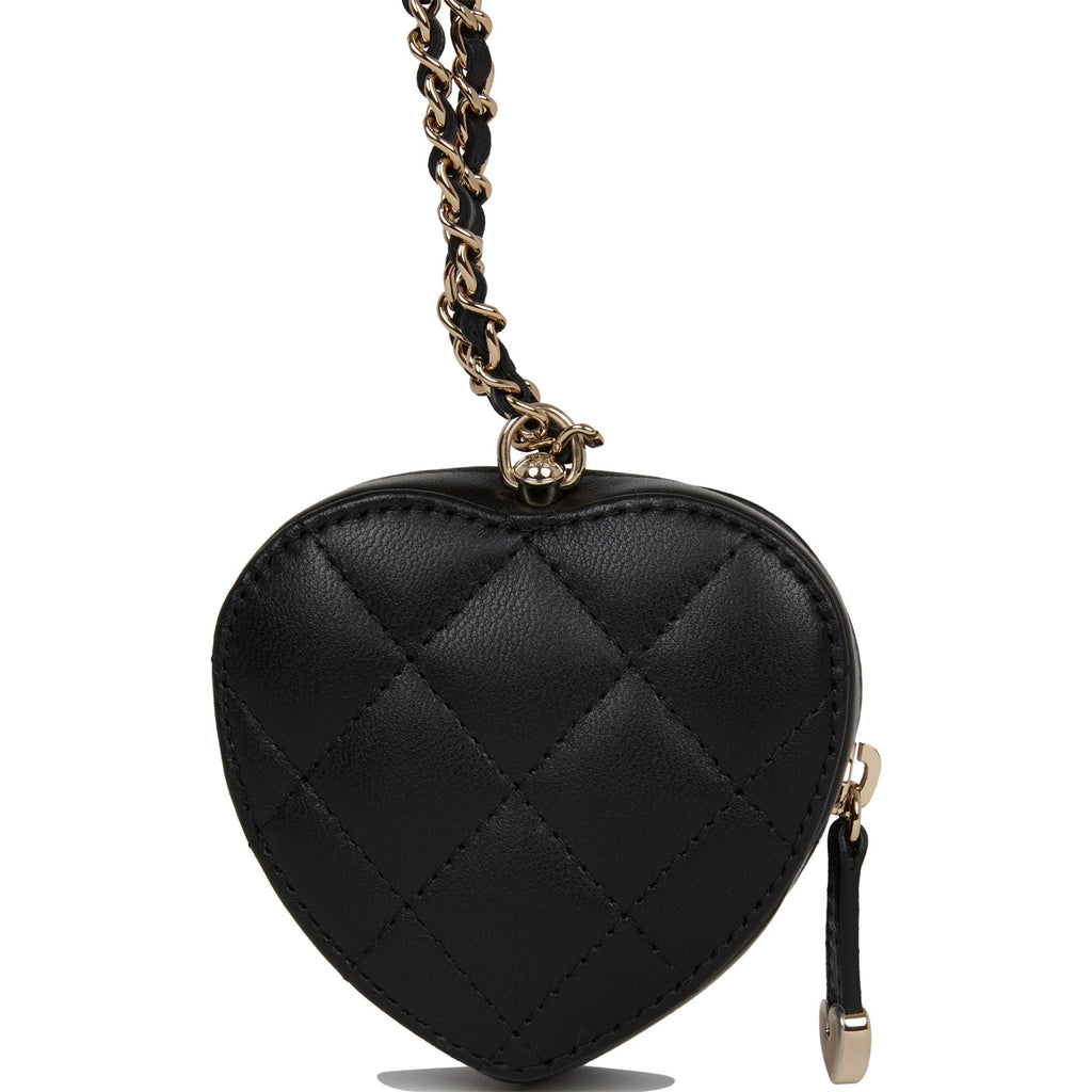 Chanel CC In Love Heart Necklace Bag Black Lambskin Light Gold Hardware