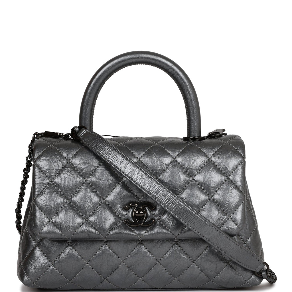 Chanel Small Coco Handle Flap Bag So Black Calfskin Black Hardware
