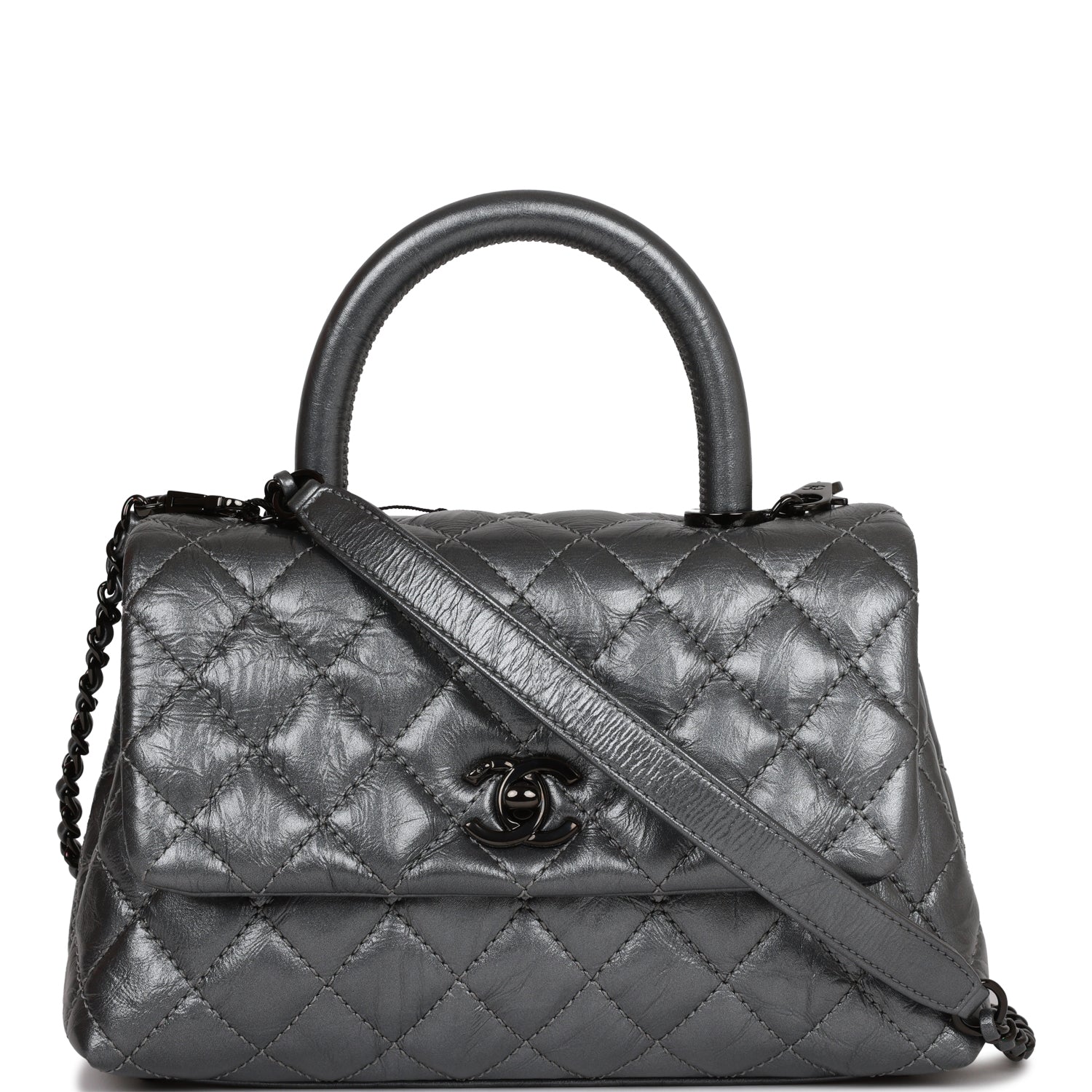 Chanel Small Coco Handle Flap Bag So Black Calfskin Black Hardware