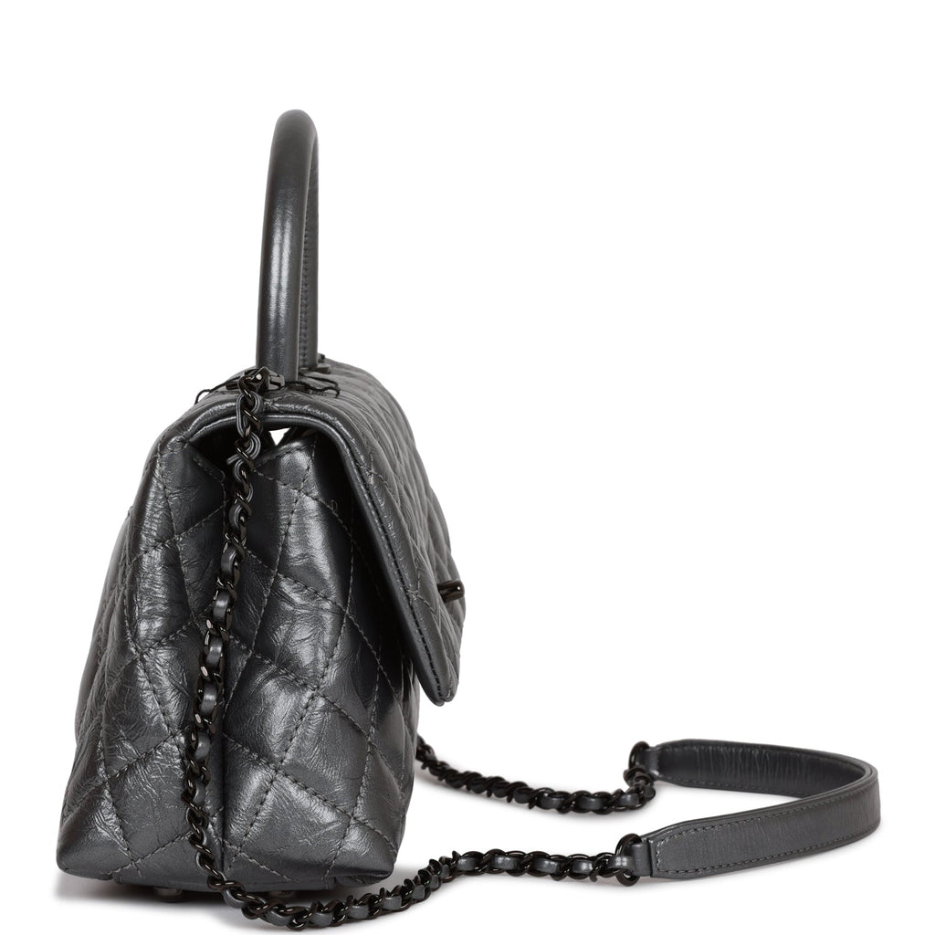 Chanel Small Coco Handle Flap Bag So Black Calfskin Black Hardware
