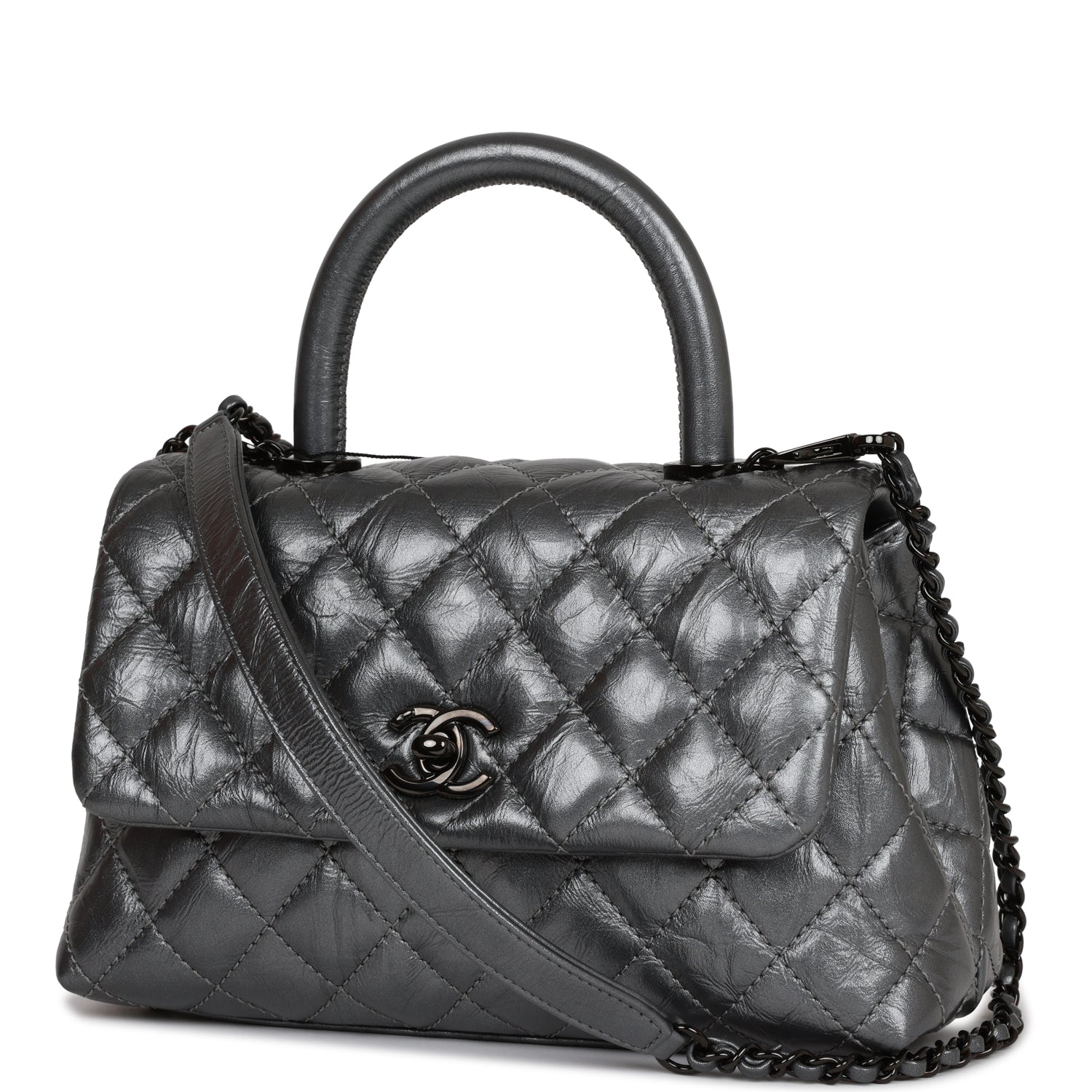 Chanel Small Coco Handle Flap Bag So Black Calfskin Black Hardware
