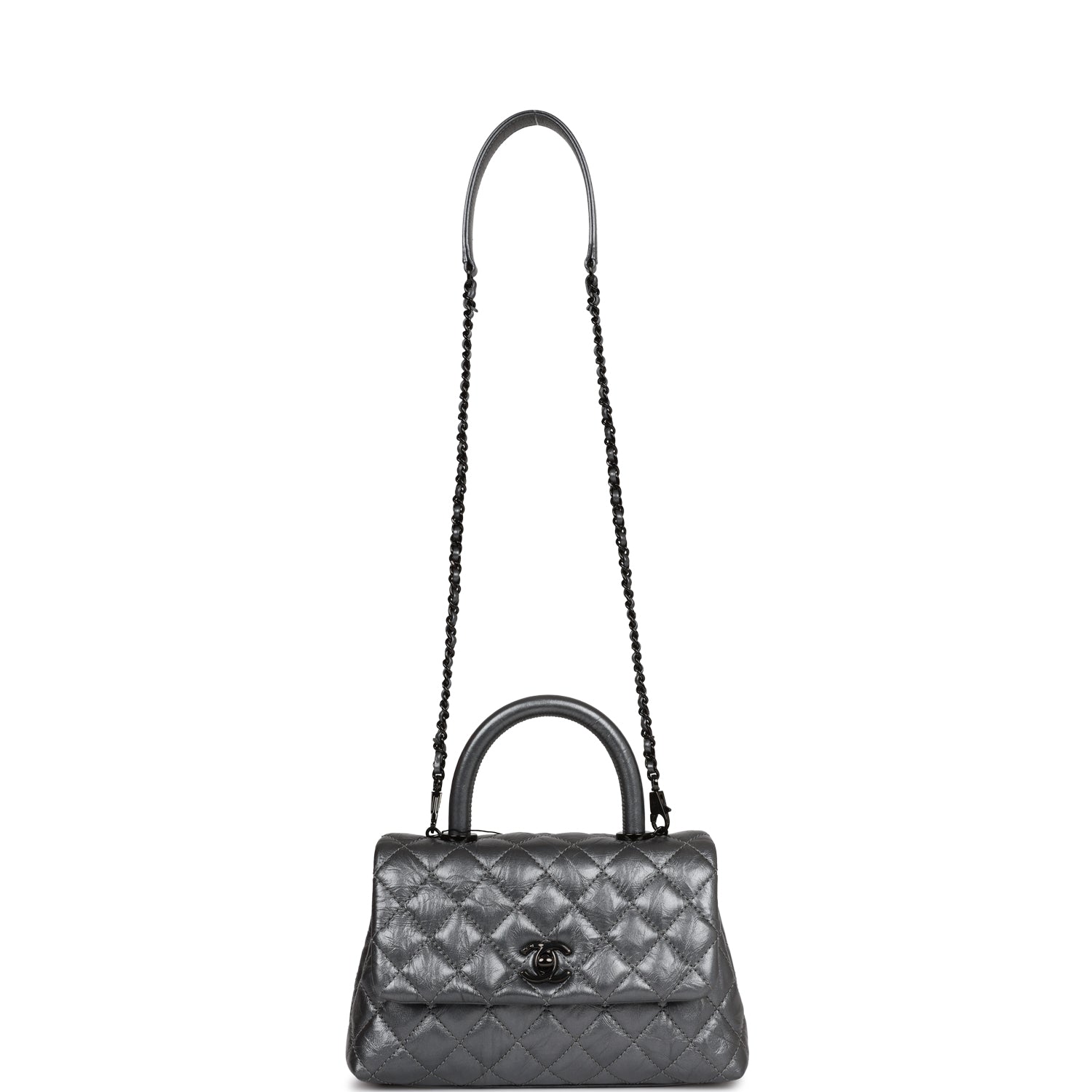 Chanel Small Coco Handle Flap Bag So Black Calfskin Black Hardware