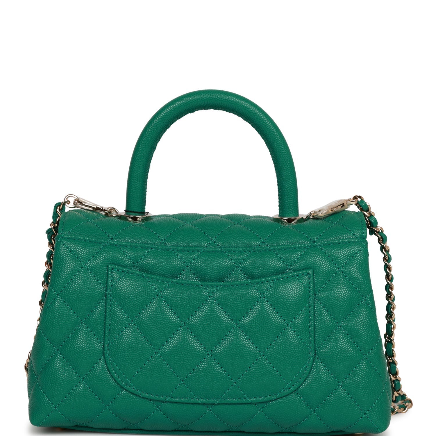 Chanel Small Coco Handle Flap Bag Green Caviar Light Gold Hardware