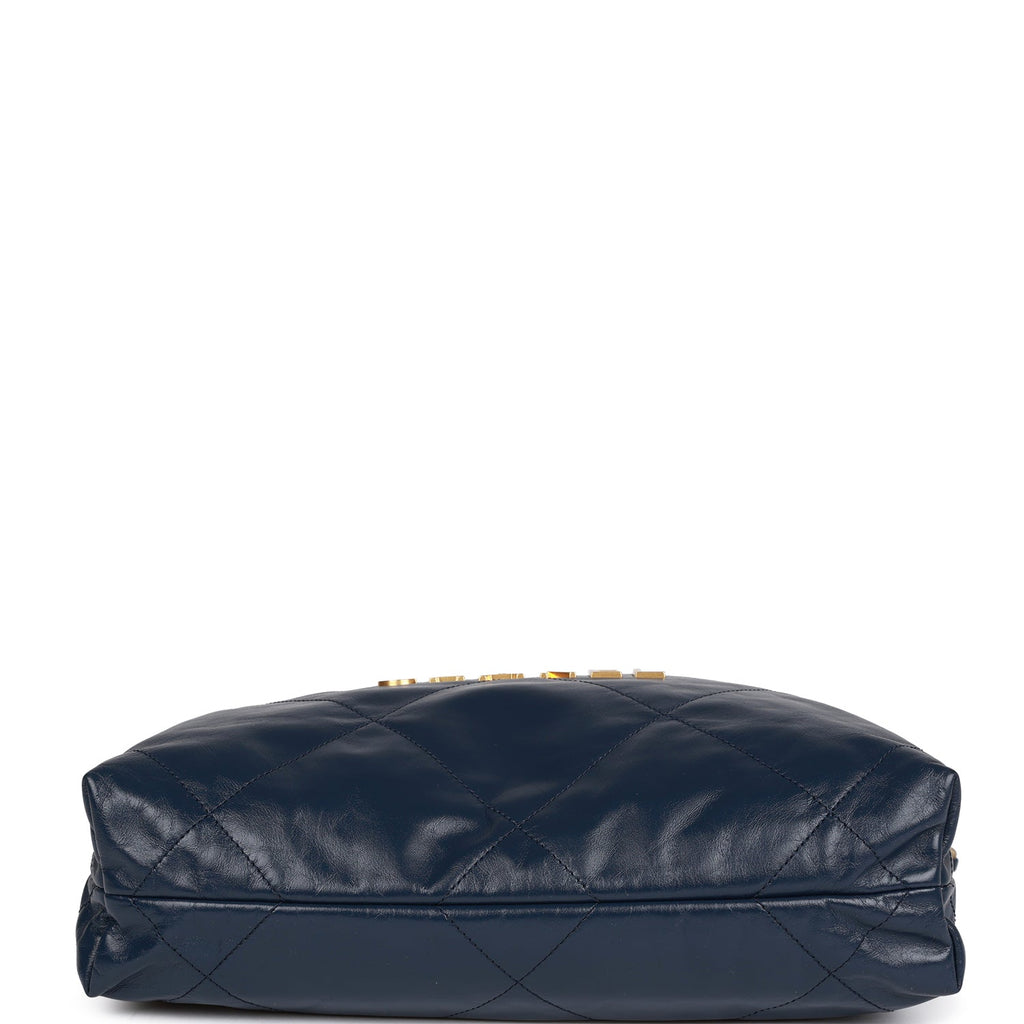 Pre-owned Chanel Large 22 Bag Navy Lambskin Antique Gold Hardware