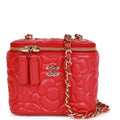 Chanel Camellia Mini Vanity Case Red Lambskin Light Gold Hardware