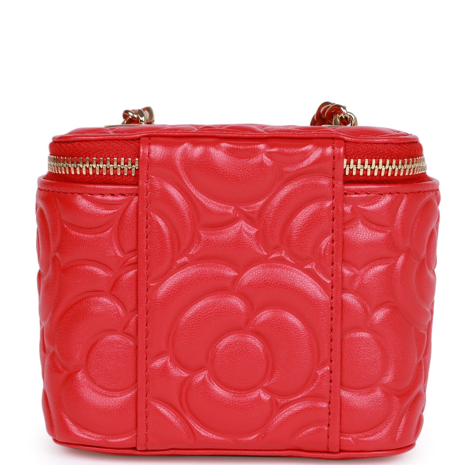 Chanel Camellia Mini Vanity Case Red Lambskin Light Gold Hardware