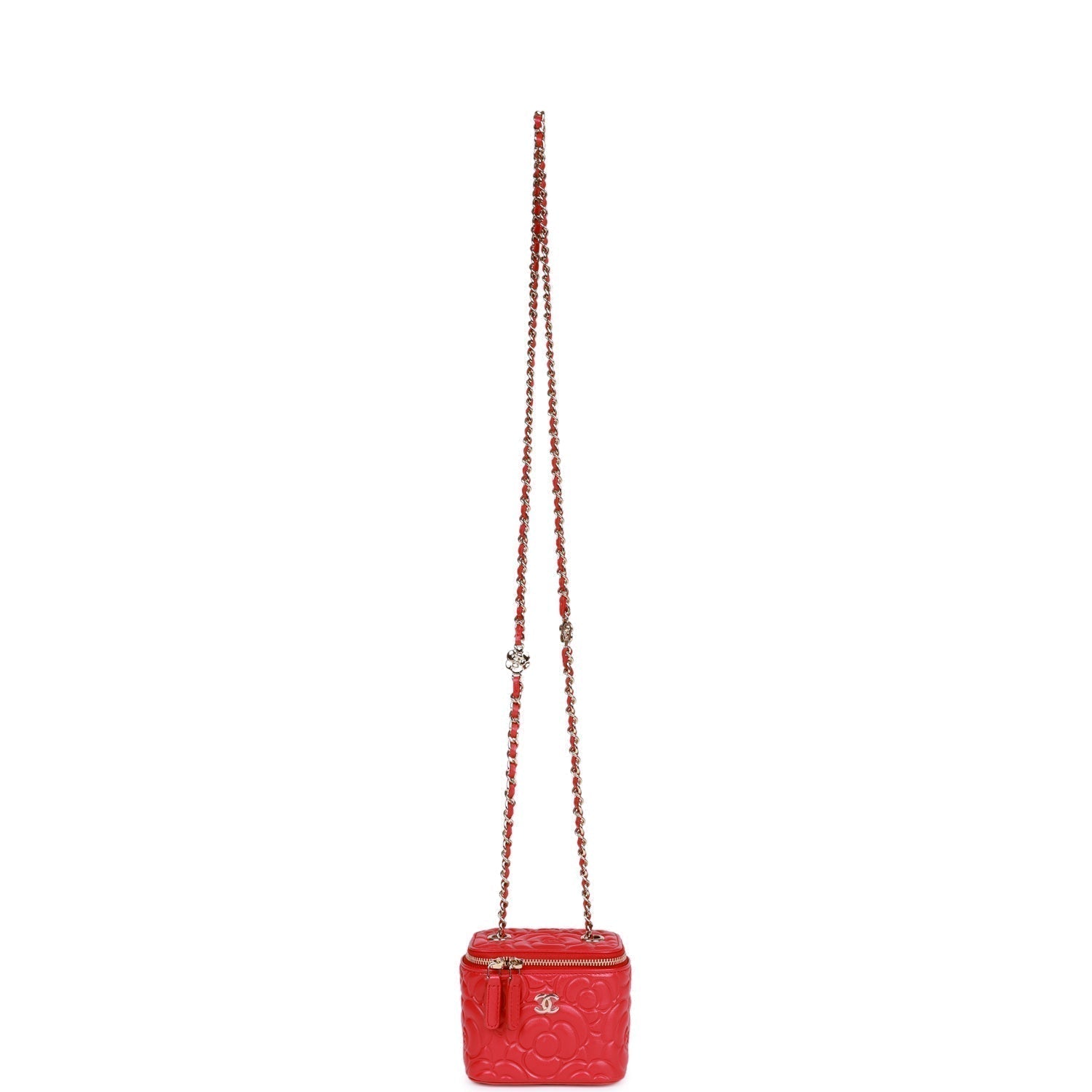 Chanel Camellia Mini Vanity Case Red Lambskin Light Gold Hardware