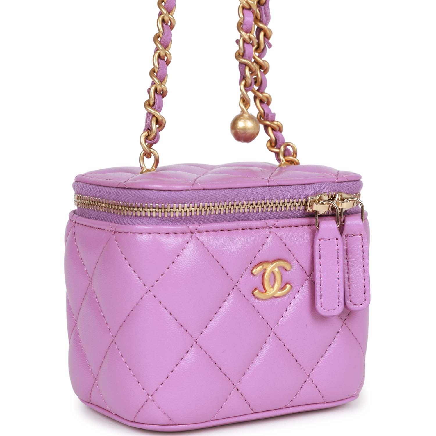 Chanel Small Classic CC Vanity Case Purple Lambskin Gold Hardware