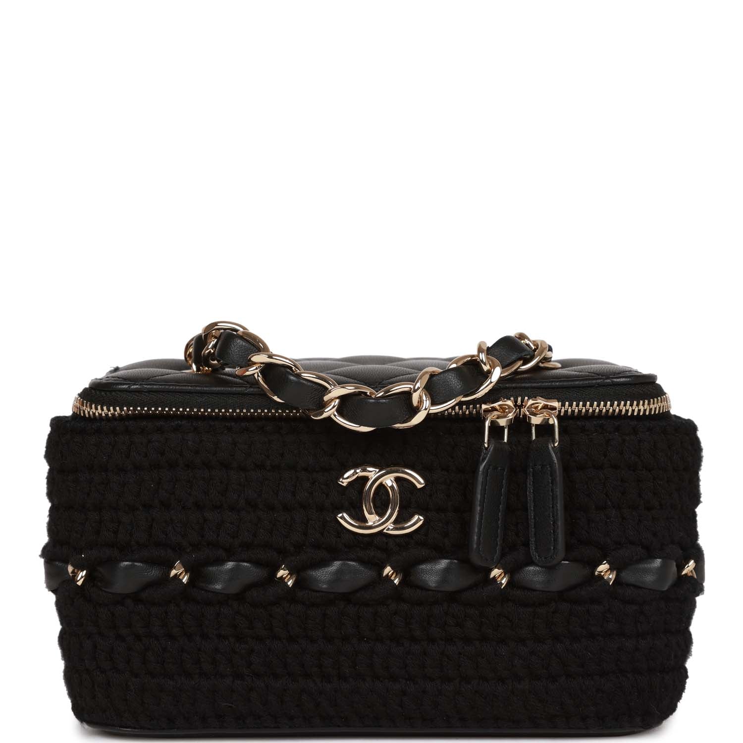 Chanel Small Vanity Case Black Crochet and Lambskin Light Gold Hardware