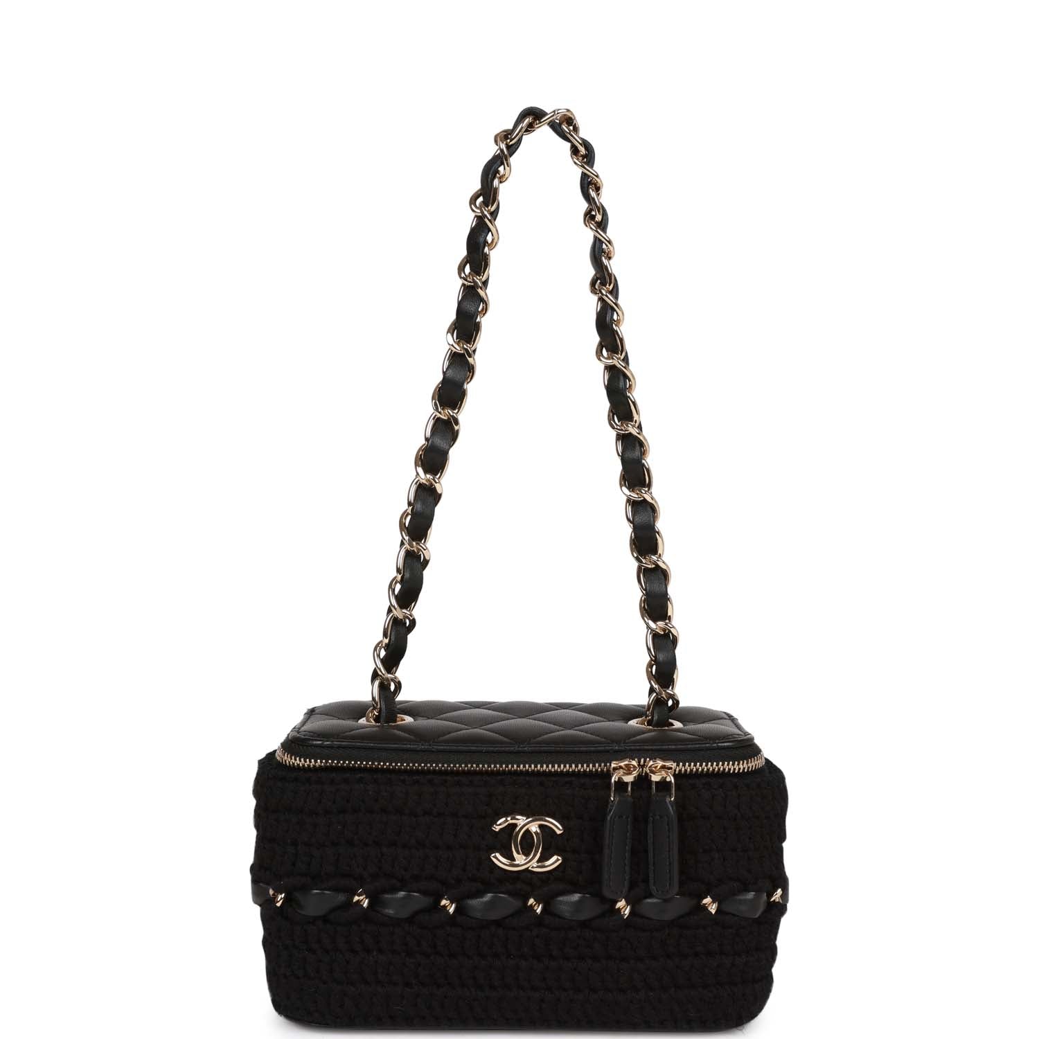 Chanel Small Vanity Case Black Crochet and Lambskin Light Gold Hardware