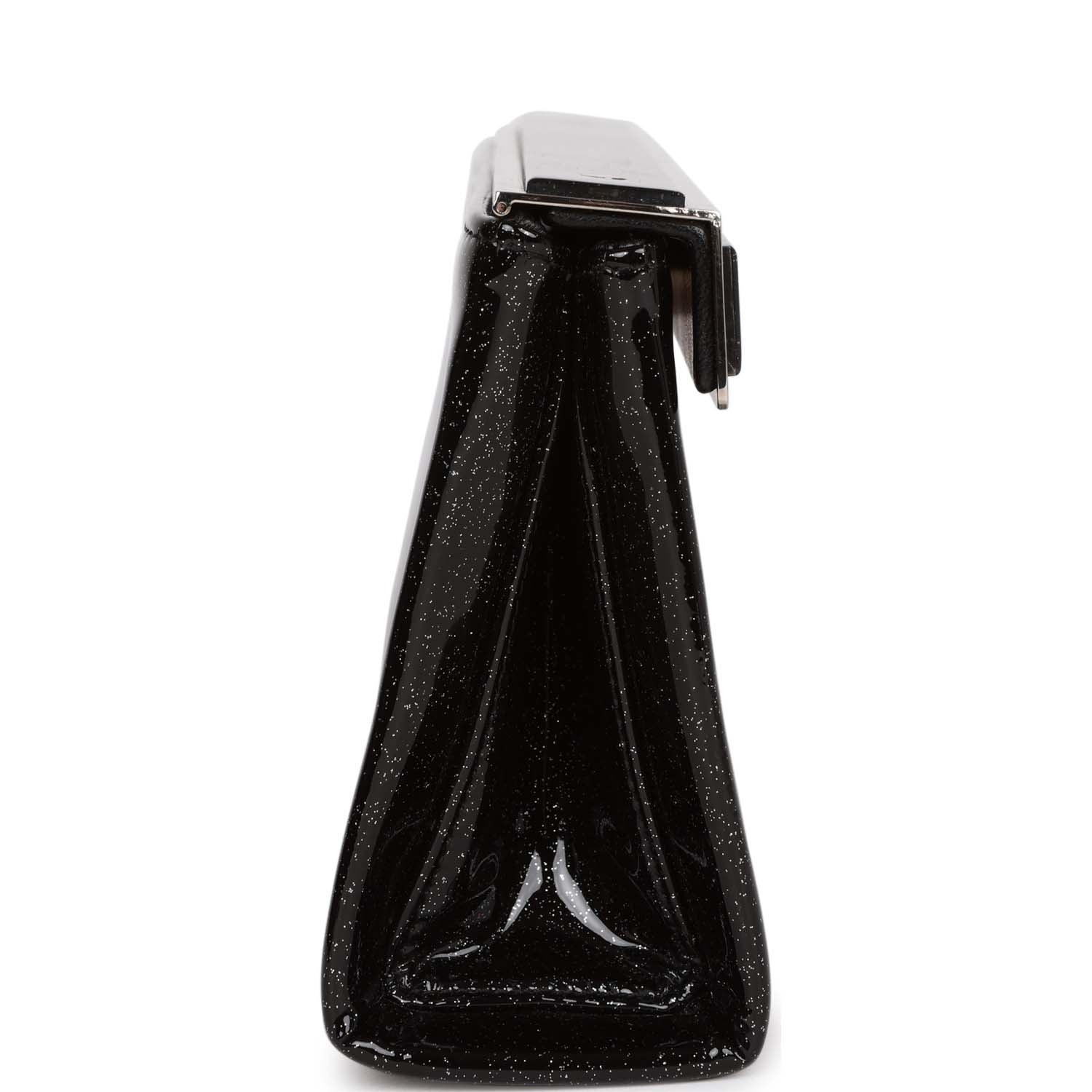 Pre-owned Chanel Minaudiere Long Frame Clutch Black Glitter Patent Silver Hardware