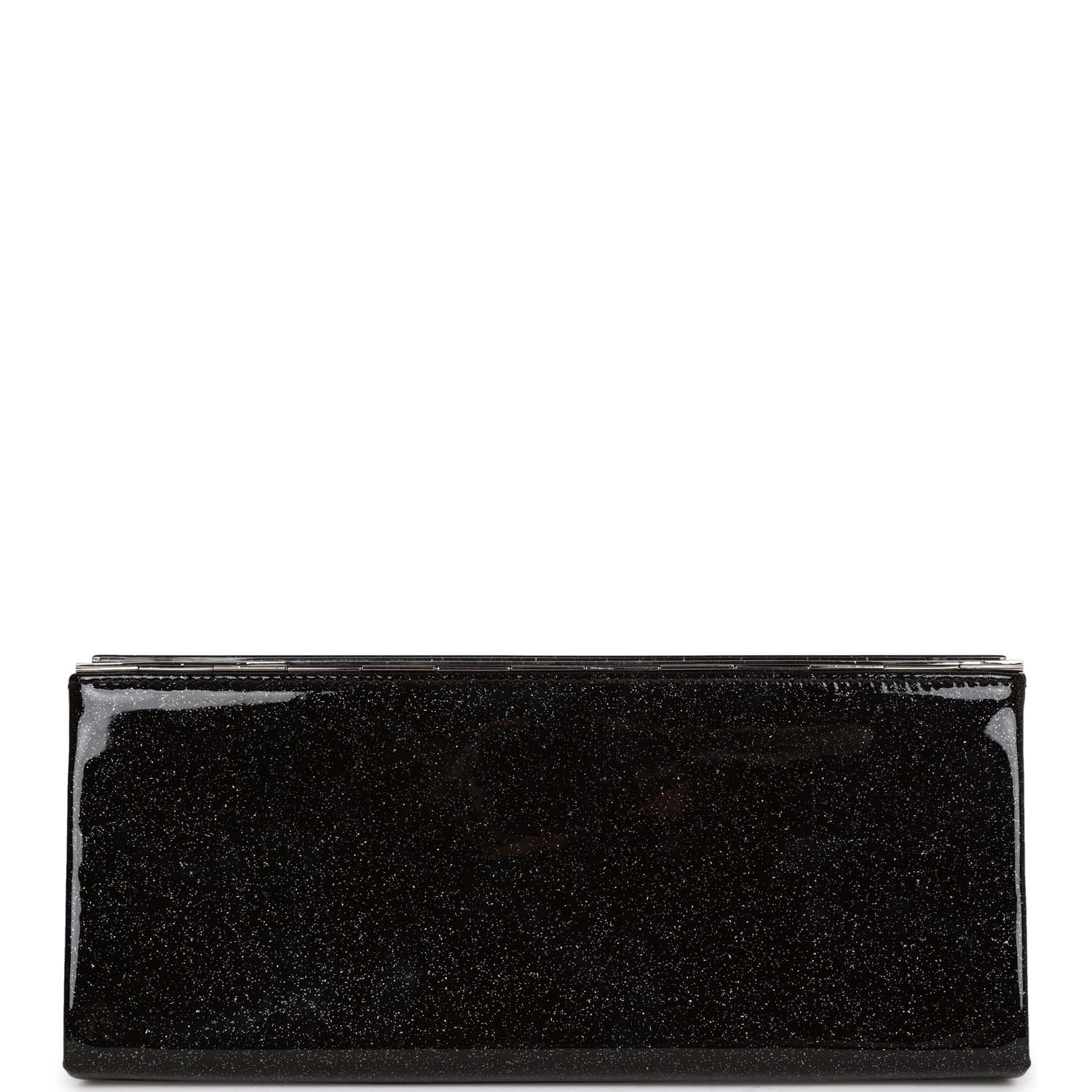 Pre-owned Chanel Minaudiere Long Frame Clutch Black Glitter Patent Silver Hardware
