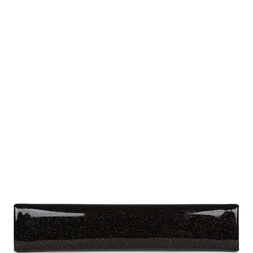 Pre-owned Chanel Minaudiere Long Frame Clutch Black Glitter Patent Silver Hardware