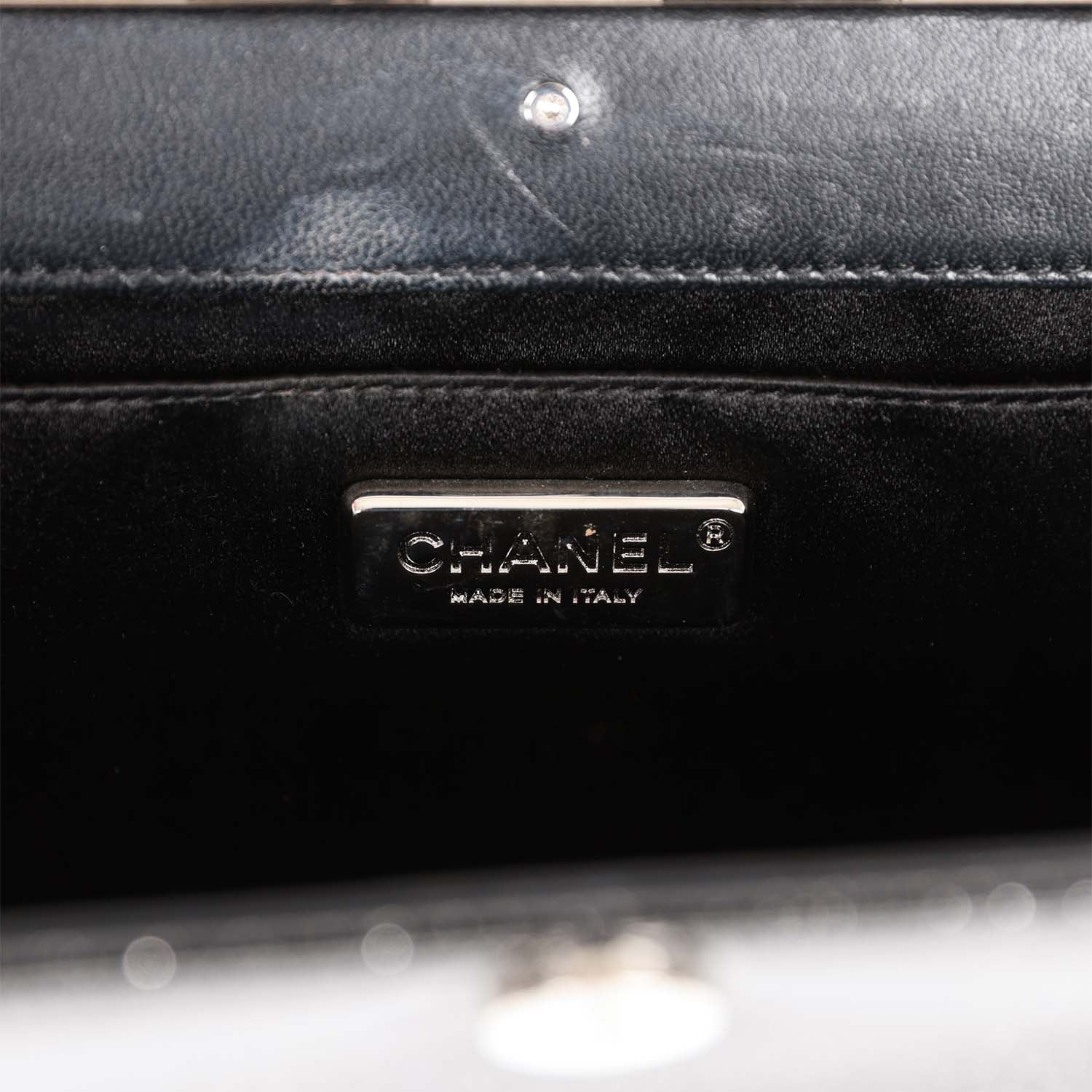 Pre-owned Chanel Minaudiere Long Frame Clutch Black Glitter Patent Silver Hardware